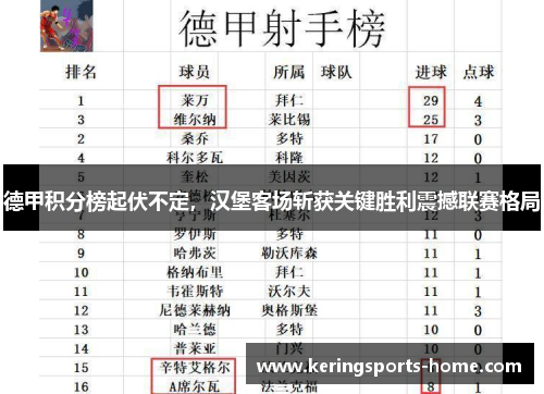 德甲积分榜起伏不定，汉堡客场斩获关键胜利震撼联赛格局